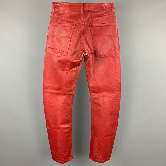 ANDREW MACKENZIE Size 28 Red Coated Denim Zip Fly Jeans - Picture 3 of 5